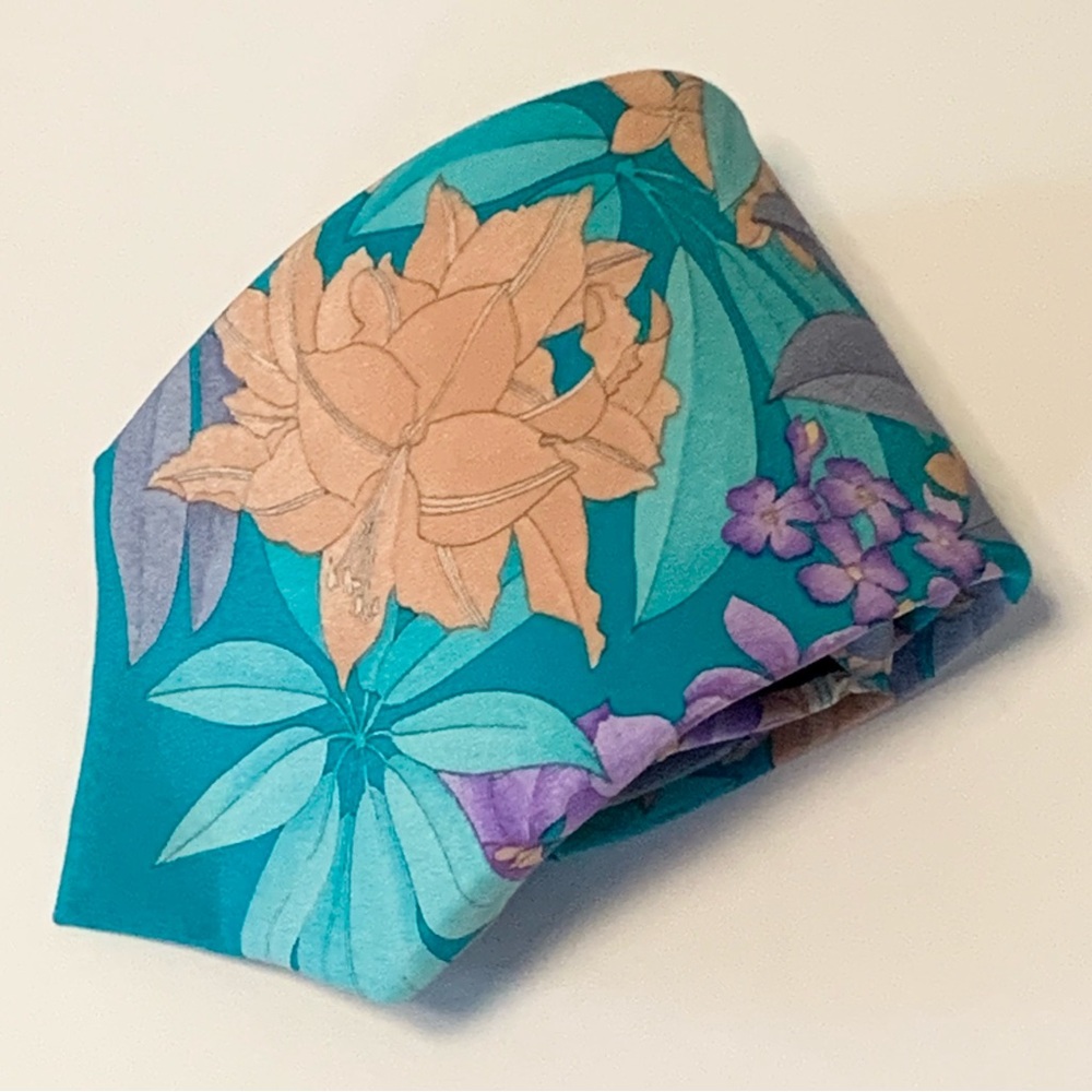 Leonard Floral Patterned Tie in Teal and Purple
